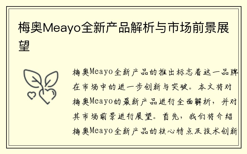 梅奥Meayo全新产品解析与市场前景展望
