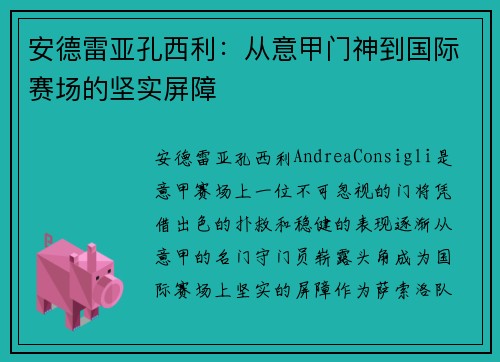 安德雷亚孔西利：从意甲门神到国际赛场的坚实屏障